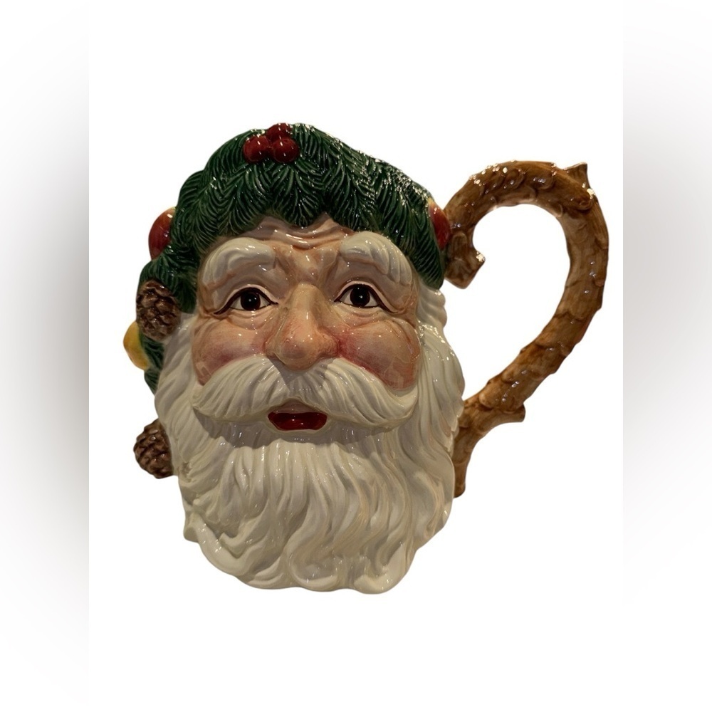 Fitz and Floyd 1991 Woodland Santa 64 OZ Handles Serving Pitcher